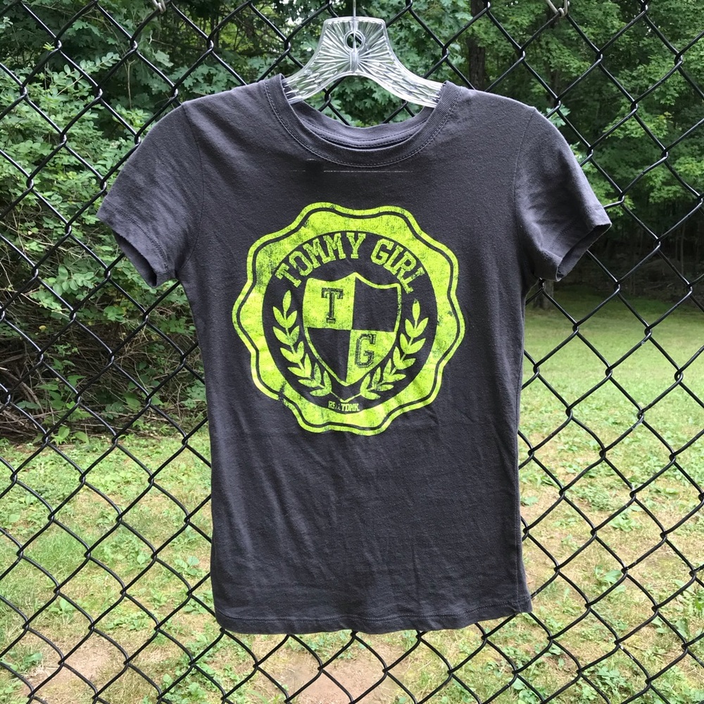 Gray ‘Tommy Girl’ T-Shirt with Neon Yellow Design